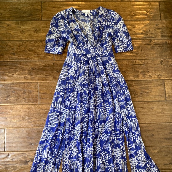 & OTHER STORIES Cotton Blend Coffee Bean Maxi Dress Size 2 Blue Spring - Picture 2 of 13